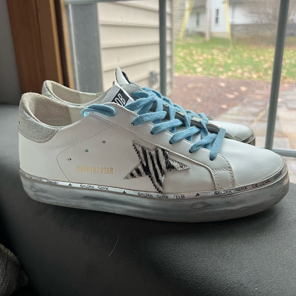 Hi Star Golden Goose Sneakers zebra-print star& glitter heel tab
